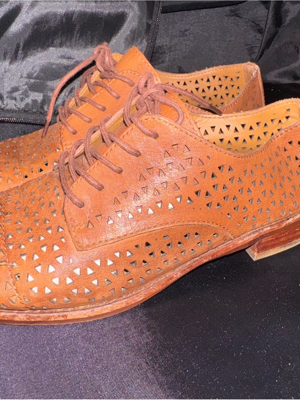 Patricia Nash Perforated Lace-Up Oxfords in Cognac Brown